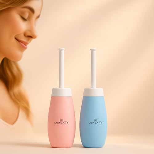 LUXEART Mobile Spa – Lot de 2 bidets portables 400 ml, rose et bleu, douche intime manuelle avec buse rétractable, pour voyage et usage quotidien