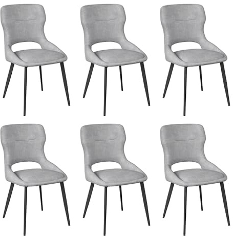 WOLTU Esszimmerstühle 6er Set gepolstert, mit Ausschnitt Rückenlehne, Samt | Küchenstühle, für Esszimmer, Küche, Schlafzimmer, Grau