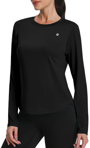 Runhit Sportshirt Damen Langarm, UPF 50+ UV Shirt Funktionsshirt Locker Atmungsaktiv Schnelltrocknend, Leichtes Laufshirt mit Daumenloch & Schlitzsaum für Fitness Yoga Outdoor Sport