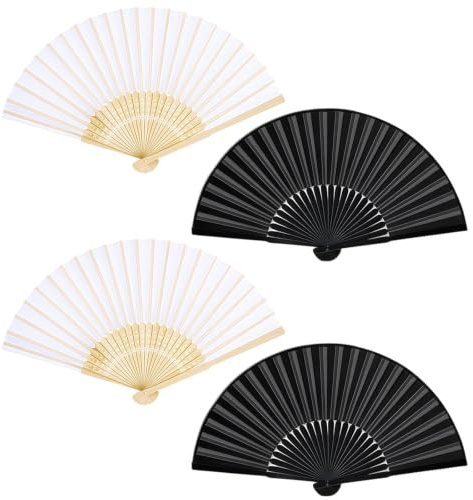 Lot De 4 Evantaille De Poche Eventail Pliant En Noir Et Blanc | 4 pièces (2 blancs, 2 noirs). Tissu robuste et armature lisse. Parfait pour la chaleur estivale et les événements festifs.