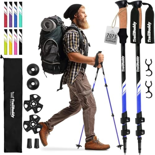 TrailBuddy Walking-Stöcke - Teleskop-Wanderstöcke für Damen & Herren - 62-137 cm - Ultraleichte Trekkingstöcke aus 7075 Aluminium - 1 Paar (Blau)