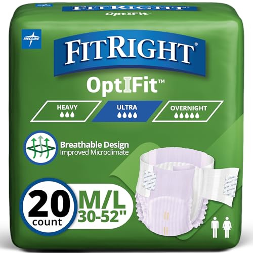 FitRight Stretch Ultra Inkontinenzwindeln für Erwachsene, hohe Saugfähigkeit, mittel/regulär, 76,2 bis 132,1 cm, 20 Stück