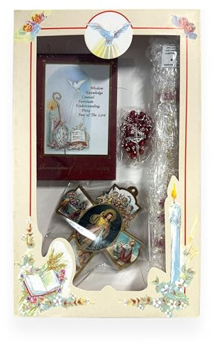 Boys Girls Confirmation Complete Candle Gift Set Keepsake Missal English Rosary Cross