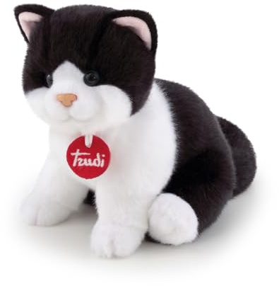 Trudi Gatto Brad Bianco e Nero Gatto Peluche gioco, Regalo di Natale e Compleanno, riproduzione realistica | 16x19x22cm Taglia S | Classici Gatti Peluche | Modello 21040