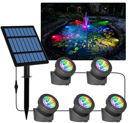 T-SUN Foco Solar 5 en 1 Luz Piscina Solar RGB Focos LED Piscina IP68 Impermeable Luces Solares Piscina Para Piscinas Sumergible Cambio de Color Para Piscinas, Estanques, Pecera