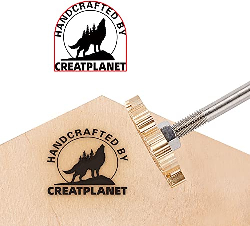 CREATPLANET Custom Wood Branding Iron 1.2 Unregelmäßiges Leder Branding Iron Stamp Custom Logo Heat BBQ Stamp Mit Messingkopf & Holzgriff Zum Backen Holzbearbeitung Handgefertigtes Design-Wolf