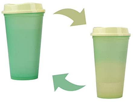 XKUN 5Pcs 473 ML De Bouteille d'eau en Plastique Température Couleur Changement De Tasse De Cupule À Chaud Réutilisable Casse À Café en Vrac Tumbler Personnalisé Cadeaux De Noël-Green to Yellow