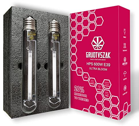 GRUOTVSZAK - HPS Lot de 2 ampoules de croissance PAR 600 W E39 1150μmol Ultra PPF 20 % à 40 % PAR - Augmentation de la concentration dans le spectre rouge, 90 000 lumens, sodium haute pression
