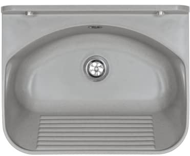 VBChome Ausgussbecken Grau 46x36x20 cm – Spülbecken mit Überlauf, robuster Waschtrog für Gewerbe, Waschraum, Garten & Garage, inkl. Ablaufgarnitur, ideal für Innen- und Außenbereiche
