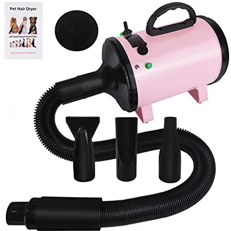 Dog Hair Dryer 2800W Powerful Pet Grooming Blaster, Dog Grooming Dryer with 2 Wind Speed & Adjustable Temperature, Professional Pet Hair Dryer with 2.3M Extendable Hose 3 Nozzles