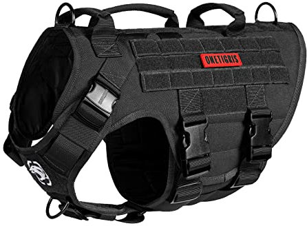 OneTigris Hundegeschirr, X Destroyer Taktisches Einstellbar Antizuggeschirr Ausbruchsicheres Geschirr mit 3 Griffe 2 Metallschnallen Sicherheitsgeschirr (Schwarz M)