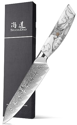 SHANGDAO Coltello multiuso da cucina 13 cm, coltelli affilati come rasoi per frutta e verdura, acciaio damasco forgiato con manico in resina