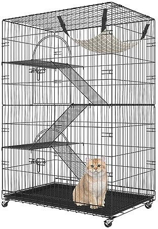VEVOR Katzenkäfig mit 4 Ebenen und 2 Türen Katzengehege 90x60x133 cm Kleintierkäfig aus Eisen mit lackierter Oberfläche Nagerkäfig mit 3 Leiter Ideal für Katzen und andere kleine Tiere
