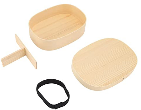 Wooden Bento Box, Cedar Wood Removable Divider Large Single Layer Bento Lunch Box Clear Texture with Strap for Climbing for Hiking for Picnics