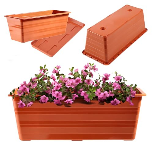 KADAX Fioriera da Balcone 40 cm con Sottovaso, Terracotta, Vaso da Balcone in Plastica, Fioriera Resistente agli Agenti Atmosferici, Vaso per Fiori, Fioriera da Ringhiera per Fiori, Erbe