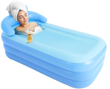 Bañera Inflable, Plegable Inflable, Portátil Bañera Independiente para Adultos, Azul