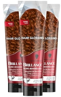 Brillance Glanz-Behandlung, Haar Glossing Kupfer (3x 150 ml), pflegt und intensiviert die Haarfarbe, kann wie eine Haarmaske angewendet werden, hält bis zu 6 Haarwäschen