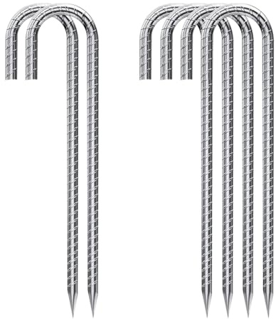 Bodenanker Trampolin,Schwerlast【J-Uförmige】 Metall 32cm Boden Heringe Erdnägel Verzinkt Erdspieß Bauanker Nagel Zeltnagel mit Meißelspitze am Ende, Zelt,Trampolin (4, Silber)