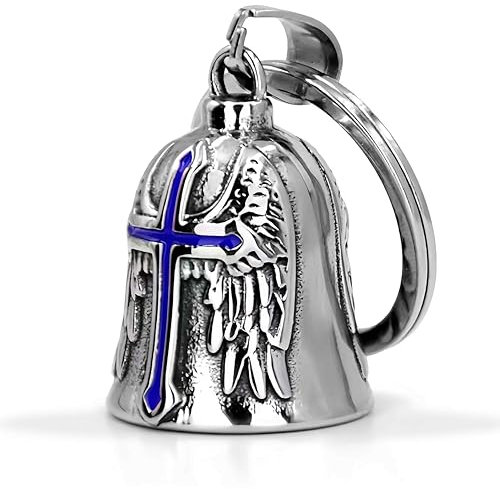 PEVRUAY llavero Moto Campana Guardiana, Aceite Campana de Motocicleta Ángel de la Guarda, con Anillo Colgante, para Bicicletas, Motocicletas, Vehículos Eléctricos