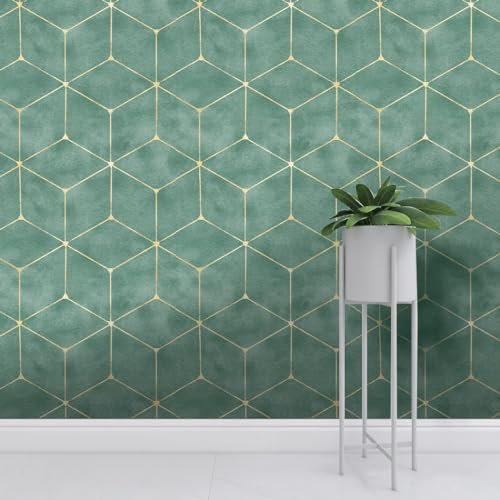 Tapete Retro Grün Geometrie Selbstklebende Tapete Klebefolie Möbel Abnehmbar Tapete Selbstklebend Fototapete Selbstklebend Dekoratives Wallpaper Wandschutzfolie Tapeten 1P (45x200cm)