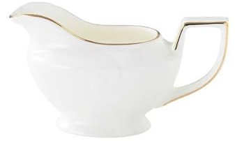 GLigeT Saucière Saucière de 10,5 oz avec Grand Bec verseur Anti-Goutte et décoration de Bord doré Saucier en Porcelaine Fine Blanche for Sauce, sauces chauffantes, vinaigrettes, Lait Pot à Sauce