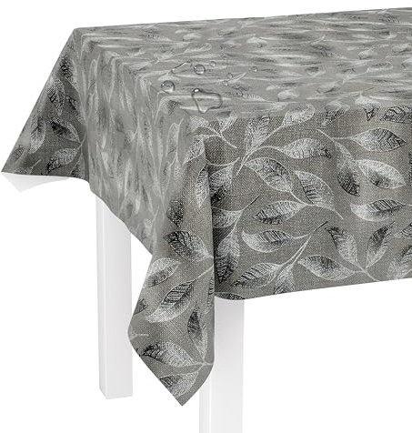 LILENO HOME Tischdecke abwaschbar als Meterware 220x140cm (Schnittkante) in Blätter Taupe Elegance Motiv - Wachstuchtischdecke wasserabweisend ideal als Tischtuch o. Tischläufer für Bierzeltgarnitur