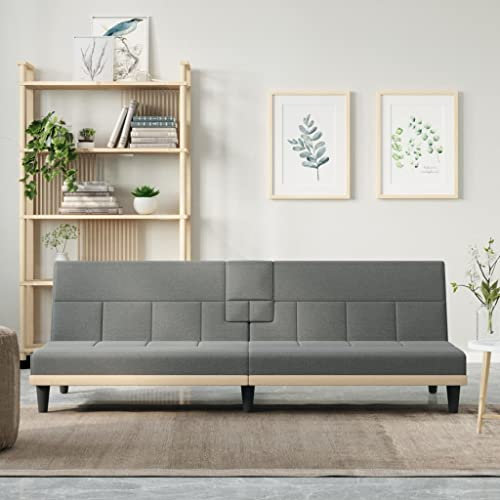 CINDERFUL Schlafsofa mit Getränkehaltern Dunkelgrau Stoff,Schlafsofa mit Verstellbarer Rückenlehne und klappbarem Teetisch für Gäste Möbel, Wohnzimmer