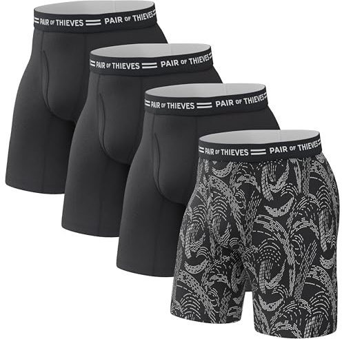 Pair of Thieves Men Every Day Kit Long Boxer Briefs | Underwear for Men | 4 Pack | Soft, Tagless, Cotton Spandex Blend | Moisture Wicking for the Gym, Work and Daily Comfort | Everyday Boxer Briefs