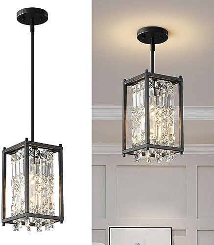 ZPBSJ Kronleuchter Modern Kronleuchter Kristall，Luxuriöse Kristallkronleuchter Schwarz Vintage-Metallkäfig Anhänger für Schlafzimmer, Esszimmer, Wohnzimmer, Bar (Quadrat 1-Licht)