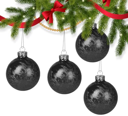 Weihnachtskugeln Schwarz Glaskugeln mit Eislack Oberfläche, 16 Stück Anthraziten Christbaumkugeln aus Glas Ø 6cm mit Aufhänger, Handgefertigt Modernes und Industrial Weihnachtsdeko für Christbaum