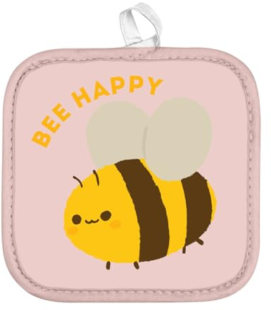 Manique de Cuisine - Abeille Bee Happy Illustration Humour Mignon - (17 x 17 cm)