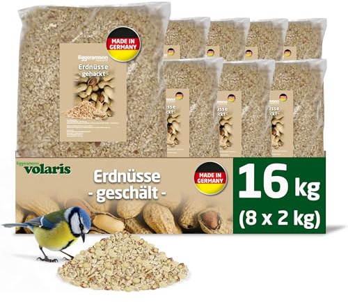 Eggersmann volaris Gehackte Erdnüsse Vogelfutter 8X 2kg | Vogelfutter Erdnüsse für Wildvögel Energie- & proteinreich – Gehackte Erdnusskerne frisch & naturbelassen