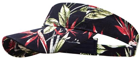 YAMEIZE Sun Visors for Women Men - Print Flower Running Golf Tennis Visor Hat Adjustable Ponytail Baseball Cap for Sport Black