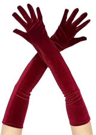 WANYI Handschuhe Lang 1 Paar Handschuhe Damen Elegant Brauthandschuhe Samt Velvet Verdickung Abendhandschuhe 1920er Retro Gloves 53cm für Abschlussball Hochzeit Opera