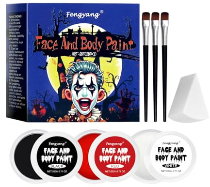 Fengyang® Pintura Corporal Y Facial, Clown Maquillaje Halloween Kit, Cara Cuerpo Pintura A Base De Aceite, para Pinceles De Esponja, Nariz De Payaso, Joker SFX Vampire Cosplay (Blue)