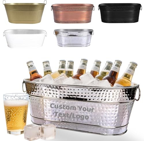 Personlaised Ice Bucket with Text/Logo, Large Drinks Cooler Bucket for Parties Metal Ice Beer Bucket Bar Tub Party
