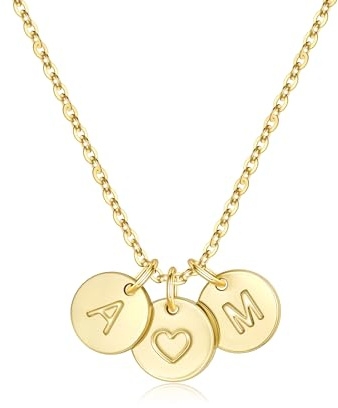 TINGN Kette Gold Damen - 14K Gold Vergoldet Herz Halskette Doppel Buchstabenkette Kette mit Buchstaben A-Z Scheiben Monogramm Personalisierte Geschenke für Frauen Mama Freundin Mädchen Schmuck Damen