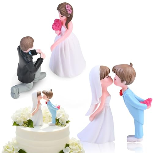 Hochzeitstorten-Dekoset mit Brautpaar Figuren und Hochzeitspaar Figuren - 2 Paare in Schwarz-Weiß und Blau-Weiß Design, ideal für Torten-Spitzen oder Deko-Objekte, aus PVC in lebhaften Farben