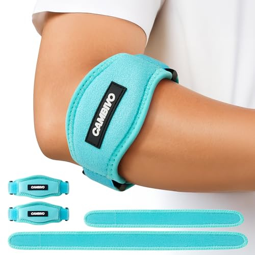 CAMBIVO 2 Pack Tennis Elbow Support Strap With 2 Short Replacement Straps | Adjustable Forearm Compression, Cushioned Pressure Pad, Fits Left or Right Arm, for Repetitive Motion, Golf and Work