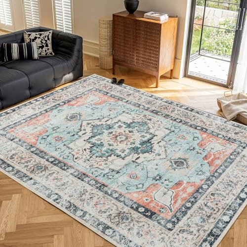 CHOSHOME Alfombra Salon de Pelo Corto mullida Parte Inferior Antideslizante | 160X230CM Lavable Alfombras Tradicionales Vintage Rug Modern Dormitorio Habitación Infanti Naranja-verde