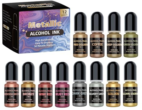 Tintas metálicas a base de alcohol de 12 colores para arte de resina y pintura permanente de secado rápido para vasos y papel Yupo Epoxi, suministros de arte