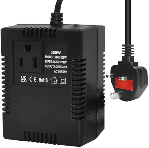 300W Voltage Converter, Step Down Transformer 220V/240V to 110V/120V, UK Plug Voltage Convertor Transformer with Temperature Protection, Intelligent Adapter Travel Power Adapter for Home, Hotel