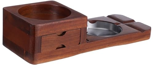 Toyvian Cendrier à Cigares en Bois Massif avec Tiroir Intégré Plateau pour Verre à Whisky Support Stable Anti-Glissement Grand Récupérateur de Cendres Kit D’Accessoires pour Homme