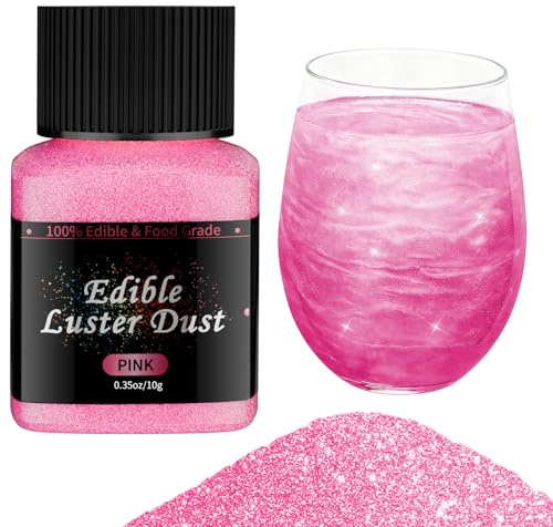 Amerimade Pink Edible Glitter - 10g Food Grade Luster Dust Set for Drink, Baking, Cocktails, Cakes, Cookies, Fondant & Decorations, Metallic Food Decorating Sprinkle Vegan