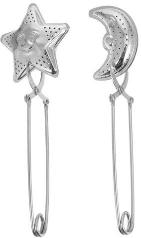 Milisten Lot de 2 Filtres à Thé en Acier Inoxydable Pince Longue, Infuseurs D’étoile Lune, Passoires à Mailles Fines pour Thé en Vrac, Accessoires la Cuisine pour Maison et Bureau, Usage