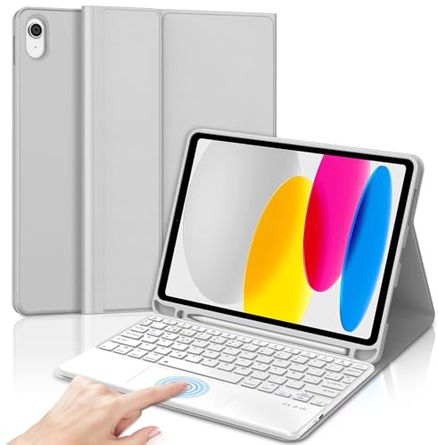 Teclado para iPad A16 11 Generación 2025/10 Generación 2022 con Touchpad | Funda Keyboard Bluetooth Magnético, Español Ñ, Capa Desmontable con portalápices para iPad 11 11/10 10.9, Gris claro
