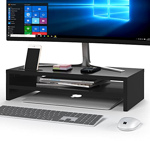 BONTEC Monitorständer, PC Bildschirm Ständer, Bildschirmständer mit Handyhalter, ergonomischem Laptop-Druckerständer mit Kabelführung für Laptop, Computer, Notebook, iMac, PC, 54CM, Schwarz