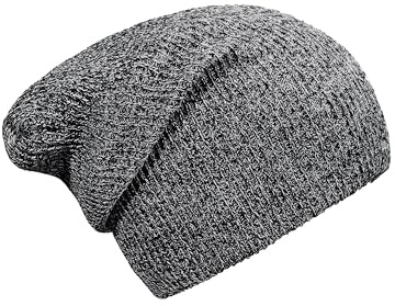 DonDon Damen und Herren Slouch Long Beanie Mütze weiß schwarz