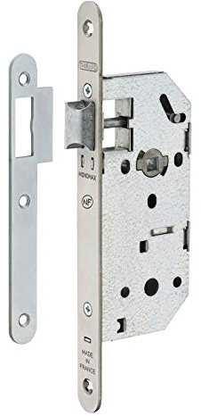 THIRARD - Serrure Encastrable Monomax NF Bec de Cane pour Porte Intérieur - Axe 40 mm - Coffre Acier Embouti - Têtière Acier Bouts Ronds - Demi-Tour Bipente - Gâche Plate - Gris