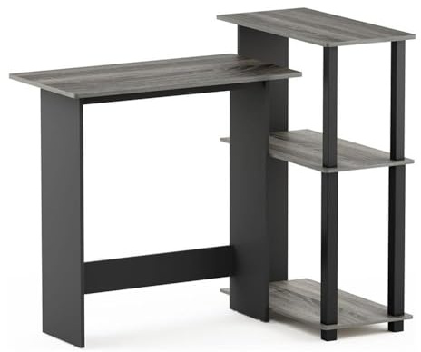 Furinno Abbott Escritorio, Madera, Roble francés Gris/Negro, 59.9 x 96.9 x 84.9 cm
